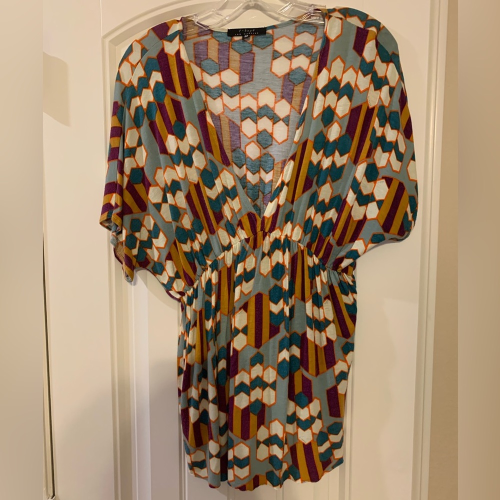 T-Bags Los Angeles x Nordstrom Multicolor Abstract Print V-Neck Blouse l Medium